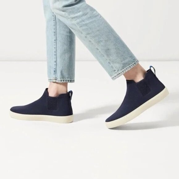 ROTHY'S The Chelsea Boot Slip On  High Top Sneakers in Navy Knit - Picture 3 of 12